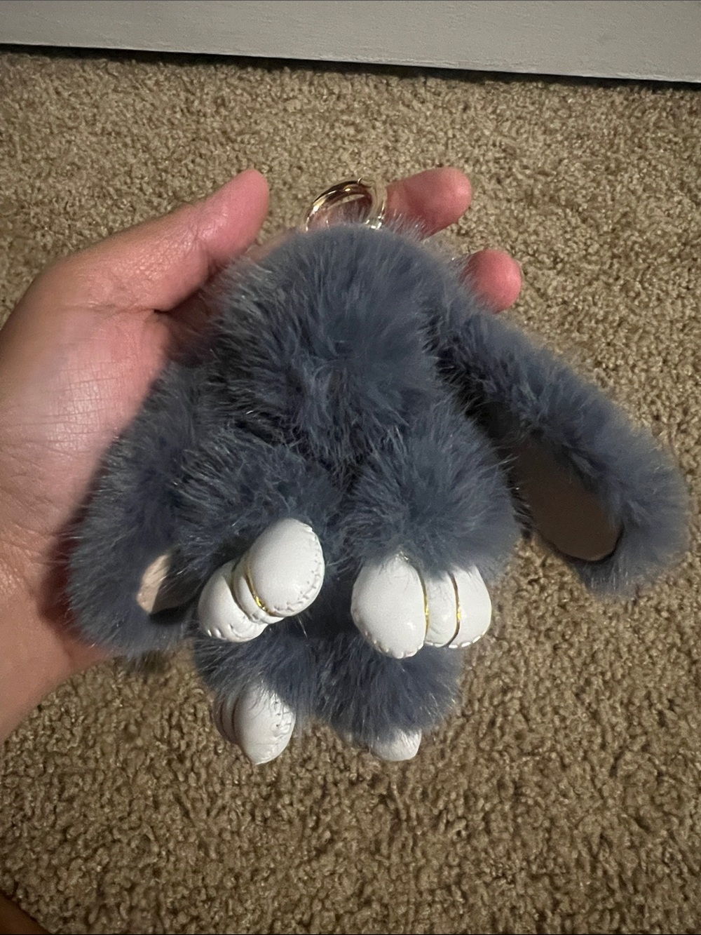 Plush Gray Bunny Keychain Pom-Pom Accessory